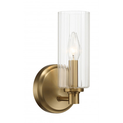 Ashcroft - Jardin Single Light Wall Sconce With Clear Ribbed Glass in Satin Brass