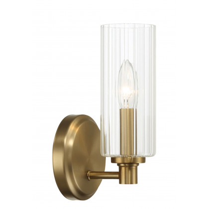 Ashcroft - Jardin Single Light Wall Sconce With Clear Ribbed Glass in Satin Brass