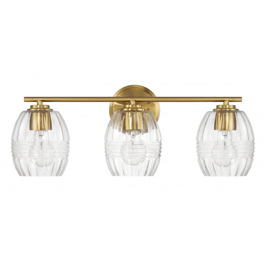 Ashcroft - Luster Three Lights Vanity With Clear Glass for Bathrooms above Mirror Wall Lamp - Satin Brass