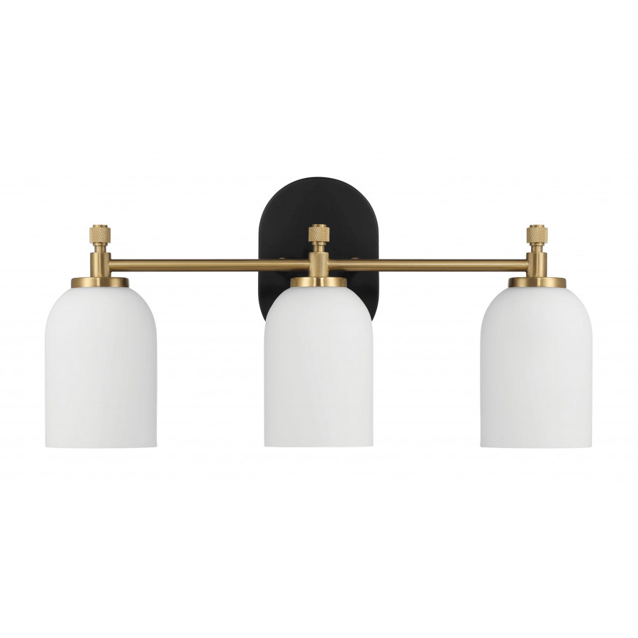 Ashcroft - Meadows Three Lights Vanity Brushed Gold Bathroom Wall Light for Bathroom Over Mirror 20.5"W × 10.125"H × 5.5"E with White Frosted Glass