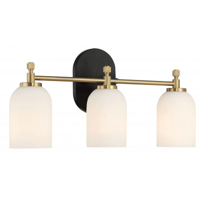 Ashcroft - Meadows Three Lights Vanity Brushed Gold Bathroom Wall Light for Bathroom Over Mirror 20.5"W × 10.125"H × 5.5"E with White Frosted Glass