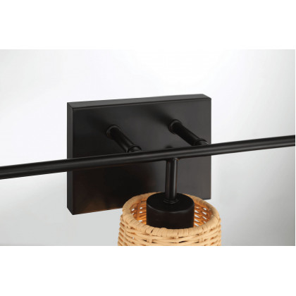 Ashcroft - Moonlit Three Lights Wall Sconce With Rattan Shade, Bathroom Lighting Fixtures Over Mirror