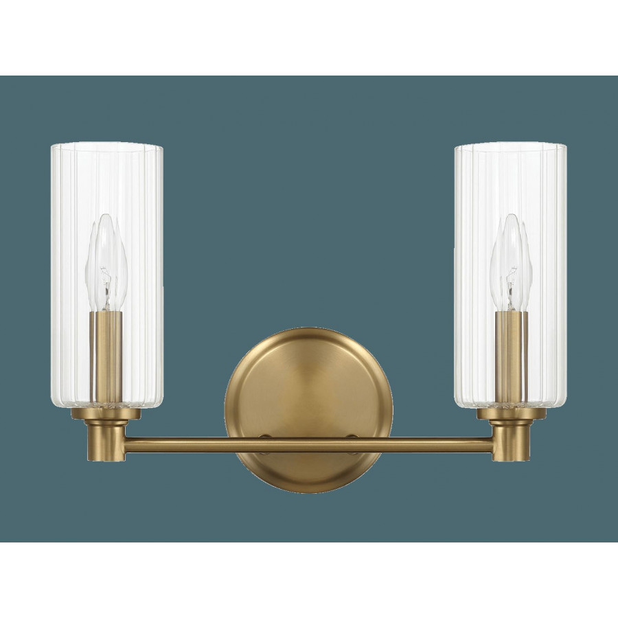 Ashcroft - Regal Double Light Vanity With Clear Ribbed Glass - Satin Brass