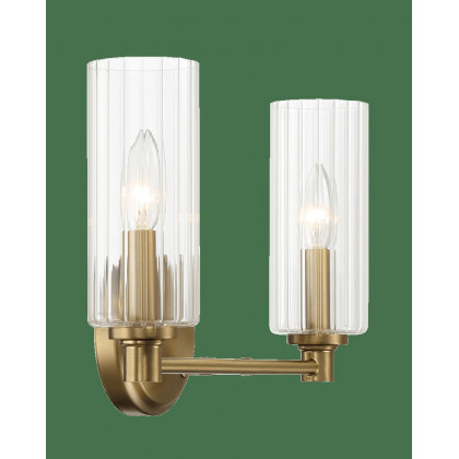 Ashcroft - Regal Double Light Vanity With Clear Ribbed Glass - Satin Brass