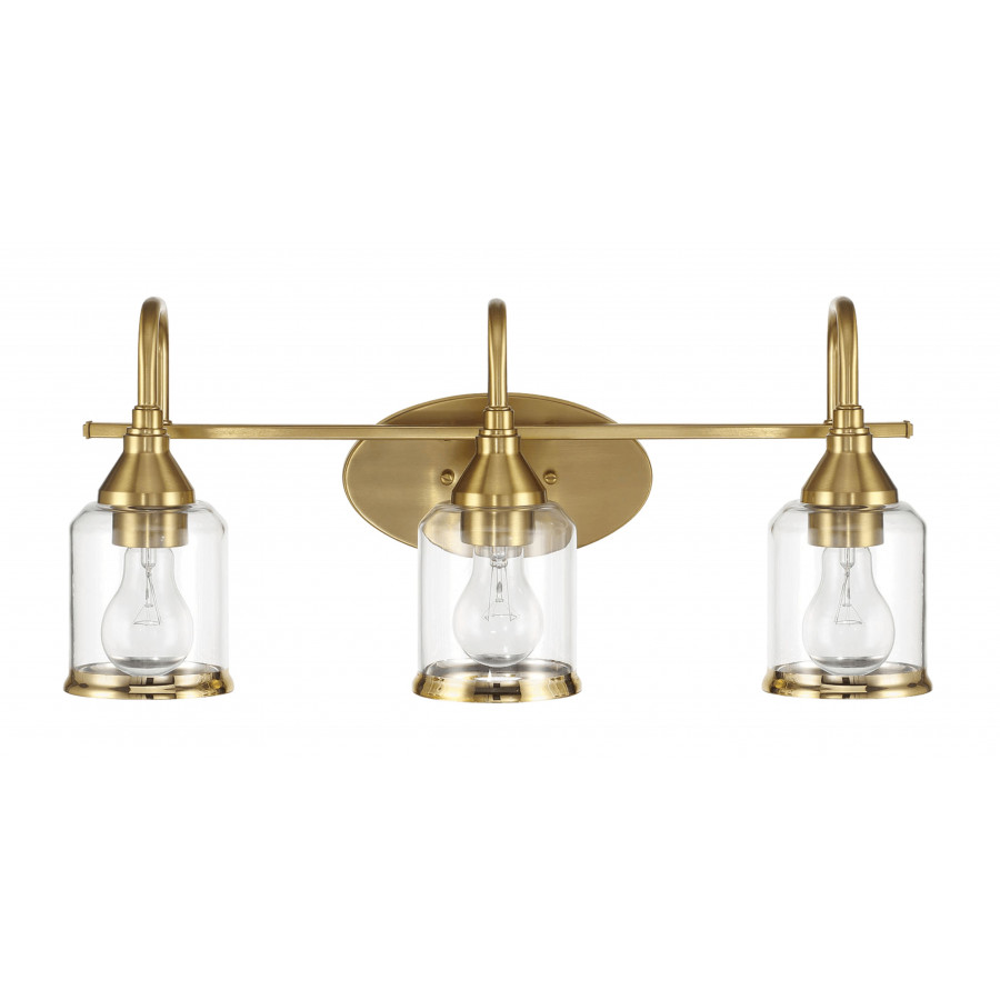 Ashcroft - Twilight Three Lights Brushed Gold Contemporary Vanity Light 22"W × 10"H × 7.48"E with Clear Glass