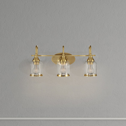 Ashcroft - Twilight Three Lights Brushed Gold Contemporary Vanity Light 22"W × 10"H × 7.48"E with Clear Glass