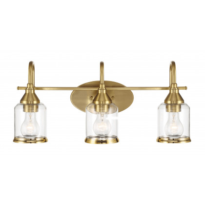 Ashcroft - Twilight Three Lights Brushed Gold Contemporary Vanity Light 22"W × 10"H × 7.48"E with Clear Glass