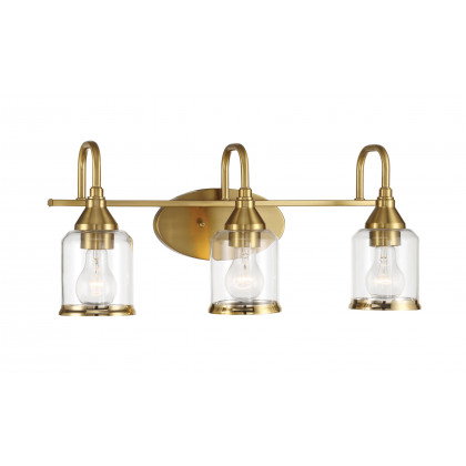 Ashcroft - Twilight Three Lights Brushed Gold Contemporary Vanity Light 22"W × 10"H × 7.48"E with Clear Glass