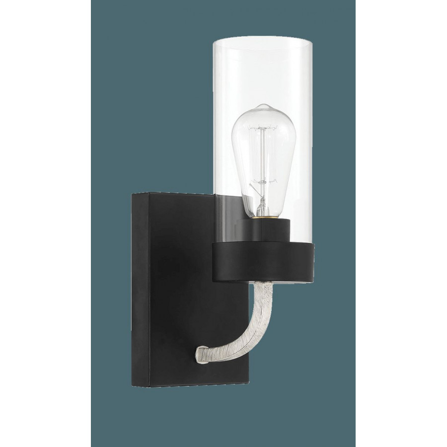 Ashcroft - Zephyr Single Light Sconce With Clear Glass Metal Black Finish