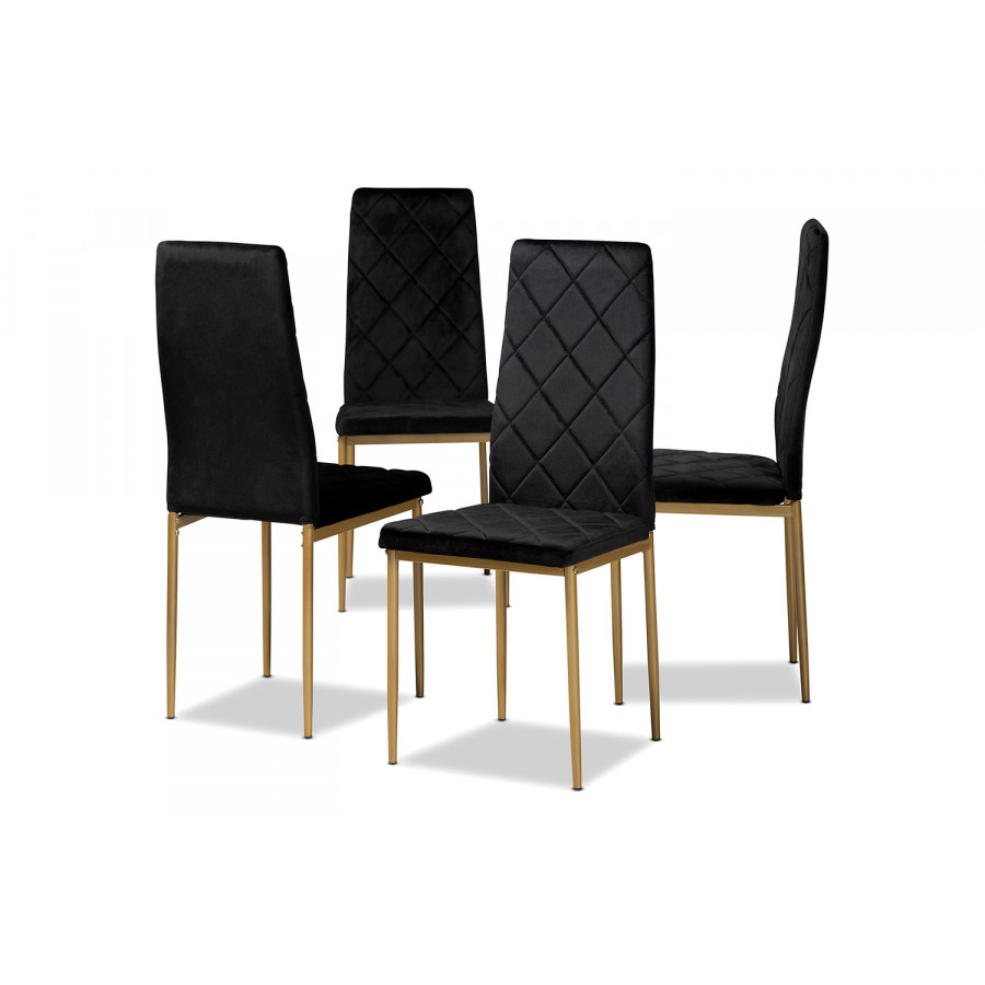 Baxton Blaise Modern 4-Piece Dining Chair Set - Black Velvet
