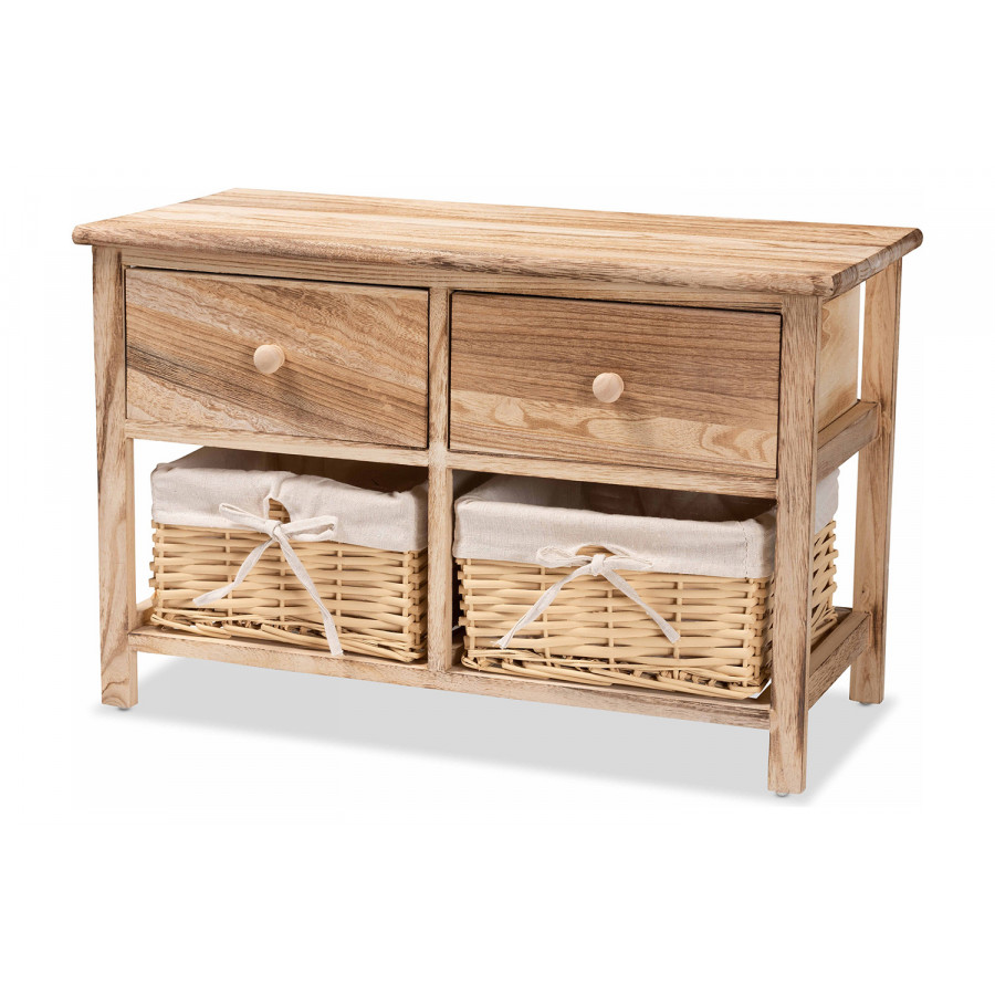Baxton - Kenwood Rustic 2-Drawer Storage Unit with Woven Baskets