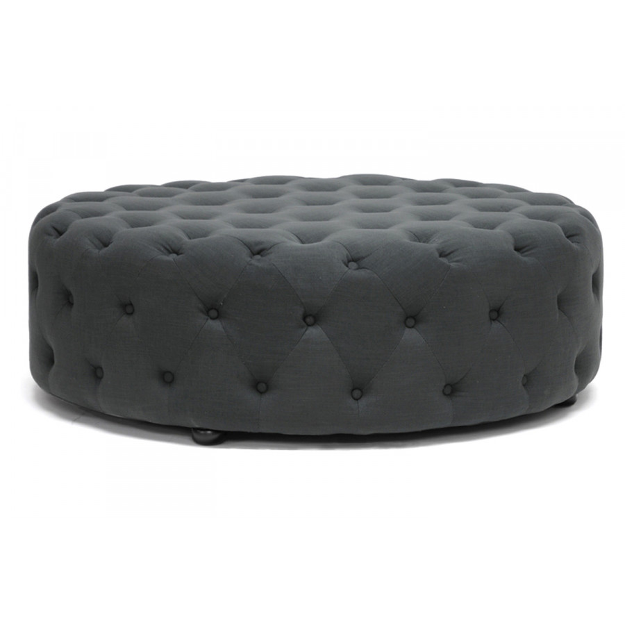 Baxton Cardiff Modern Tufted Ottoman - Dark Gray Linen