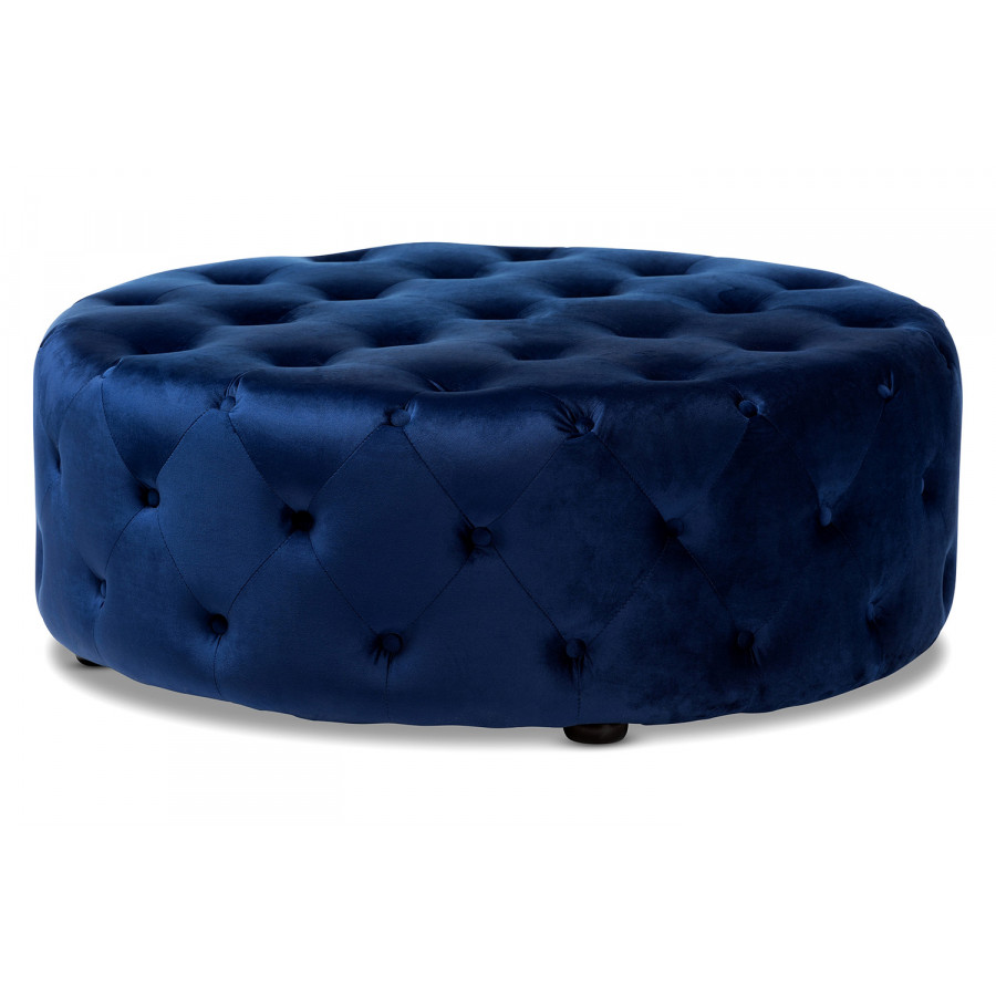 Baxton Cardiff Transitional Ottoman - Blue Velvet