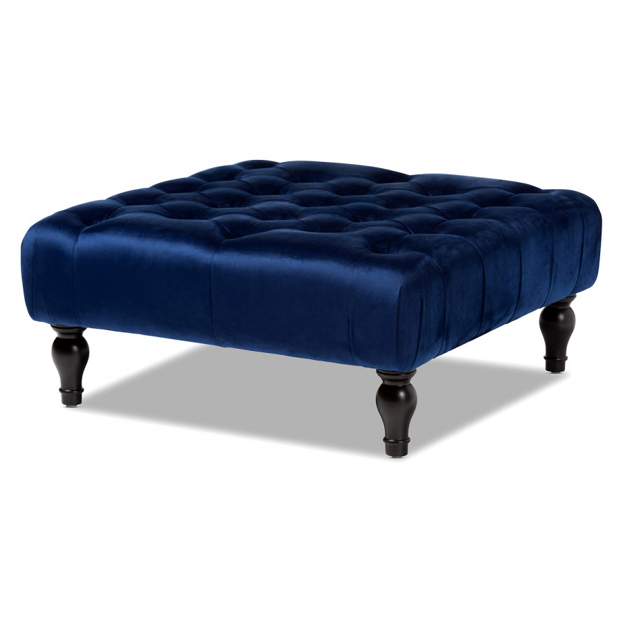 Baxton Keswick Transitional Ottoman - Blue Velvet