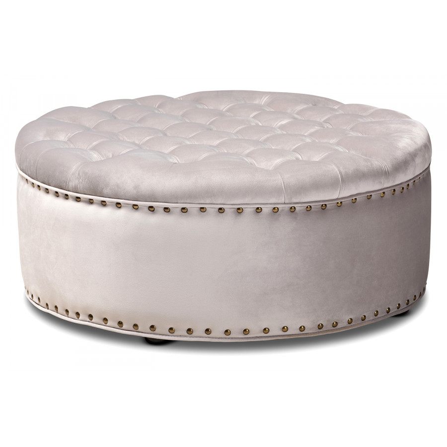 Baxton Iglehart Modern Tufted Ottoman - Light Gray Velvet