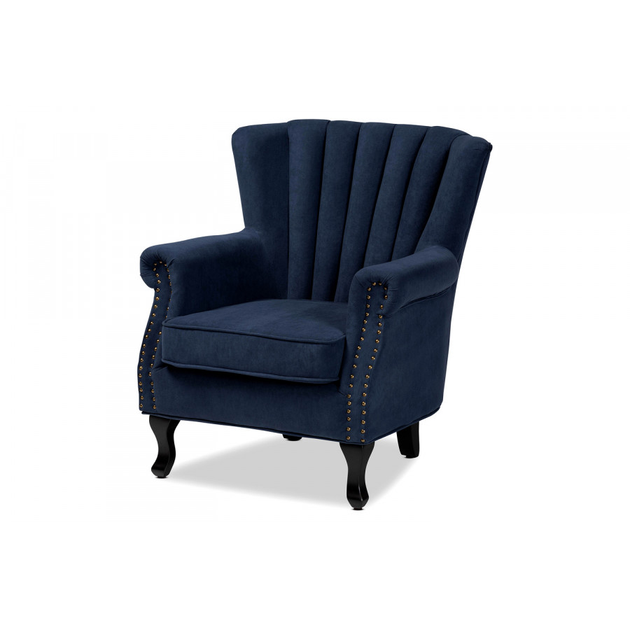 Baxton Relena Classic and Traditional Armchair - Navy Blue Velvet