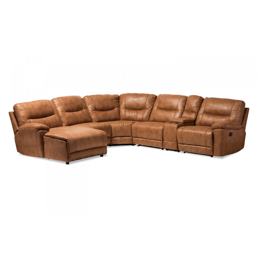 Baxton Mistral Modern 6-Piece Sectional with Recliners Corner Lounge Suite - Light Brown
