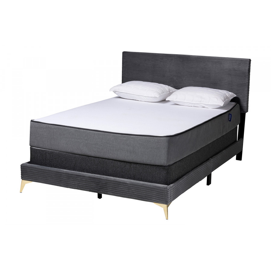 Baxton Abberton Modern Queen Size Panel Bed - Gray Velvet
