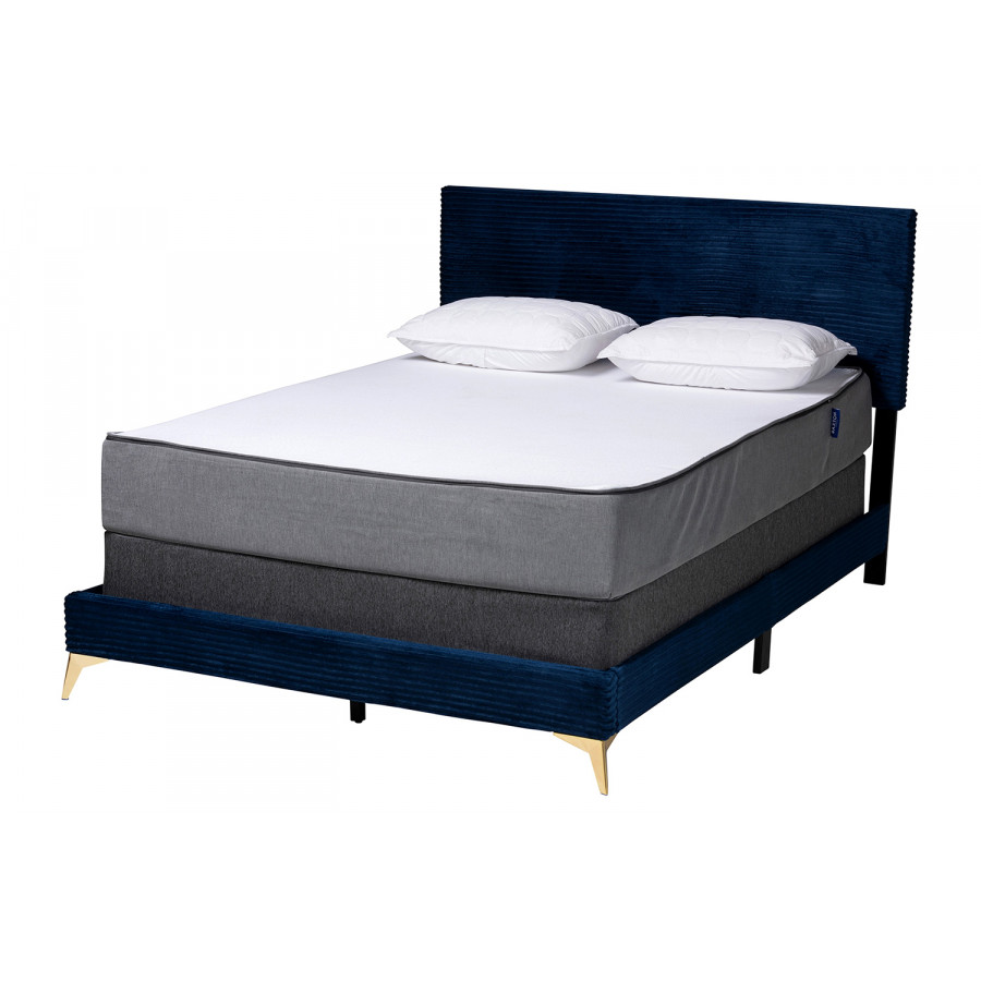 Baxton Abberton Modern Queen Size Panel Bed - Navy Blue Velvet
