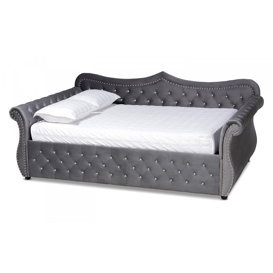 Baxton Abbie Traditional Full Size Daybed - Gray Velvet