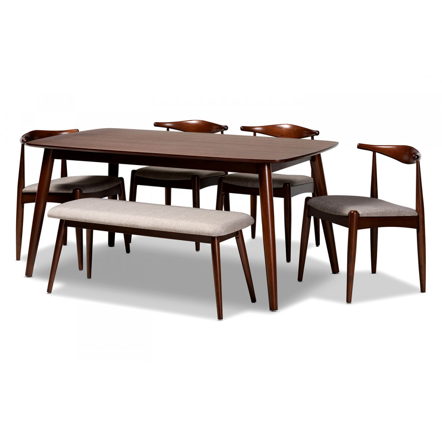 Baxton Amato Mid-Century Modern Dining Set - 6-Piece