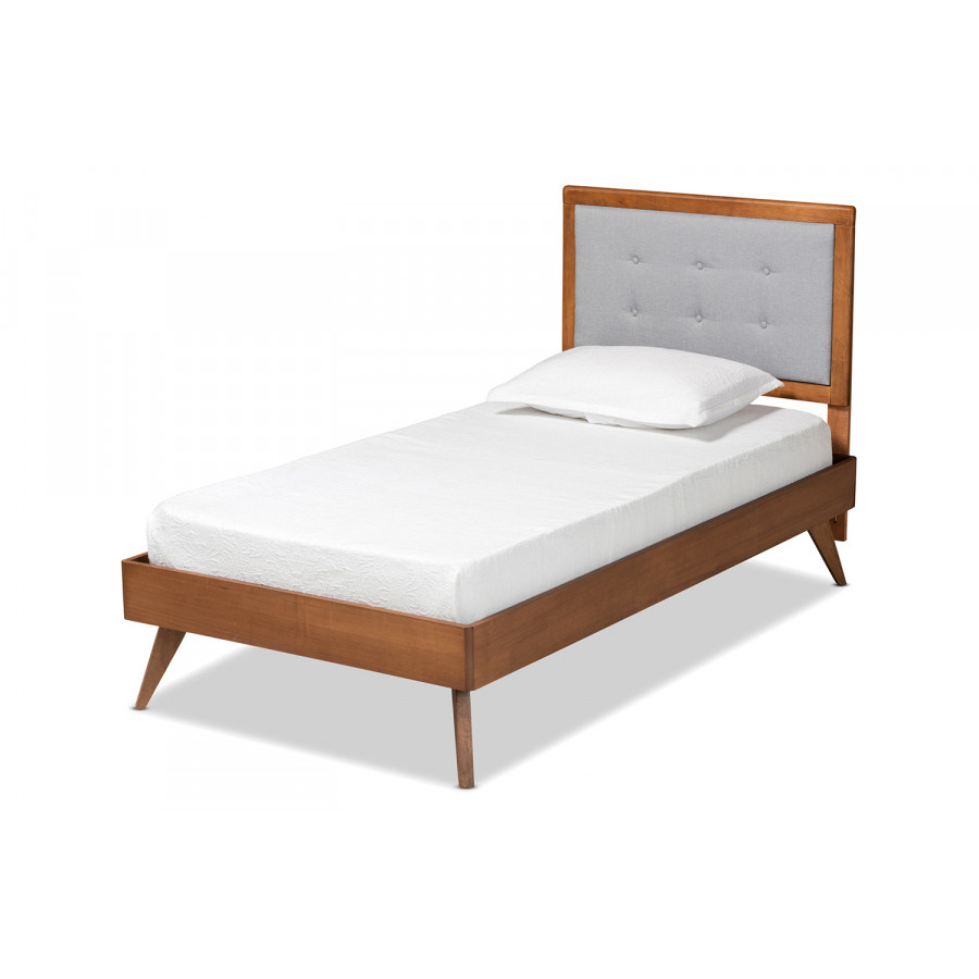 Baxton Alida Mid-Century Modern Twin Size Platform Bed - Light Gray Fabric