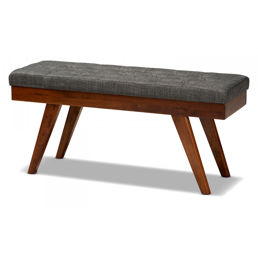 Baxton Alona Mid-Century Modern Dining Bench - Gray Fabric