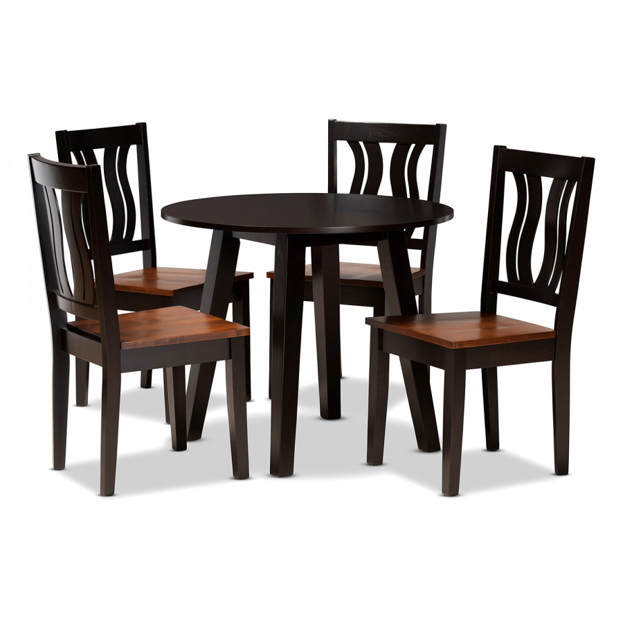 Baxton Anesa Modern 5-Piece Dining Set - Dark Brown and Walnut Brown