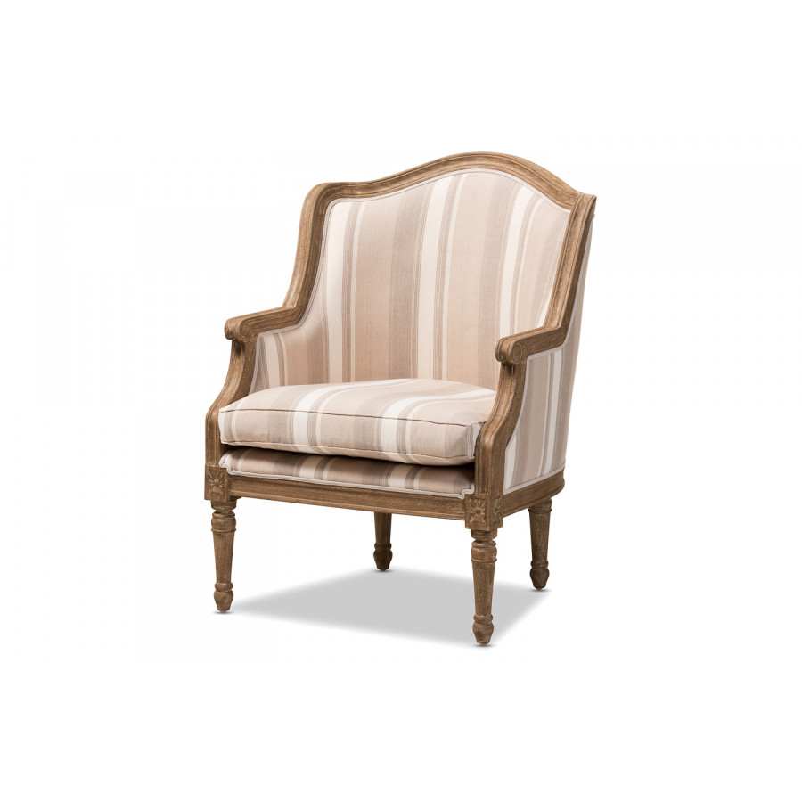 Baxton Charlemagne Traditional French Accent Chair - Tan and Brown Striped