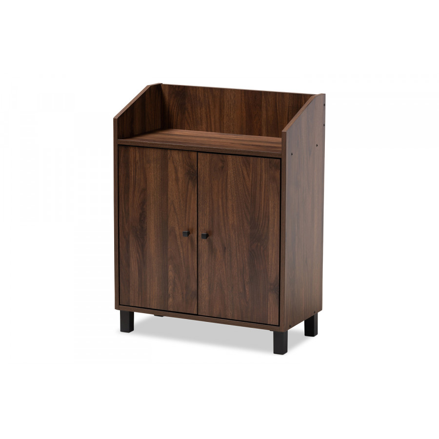 Baxton Rossin Modern 2-Door Entryway Shoe Storage Cabinet with Open Shelf - Walnut Brown