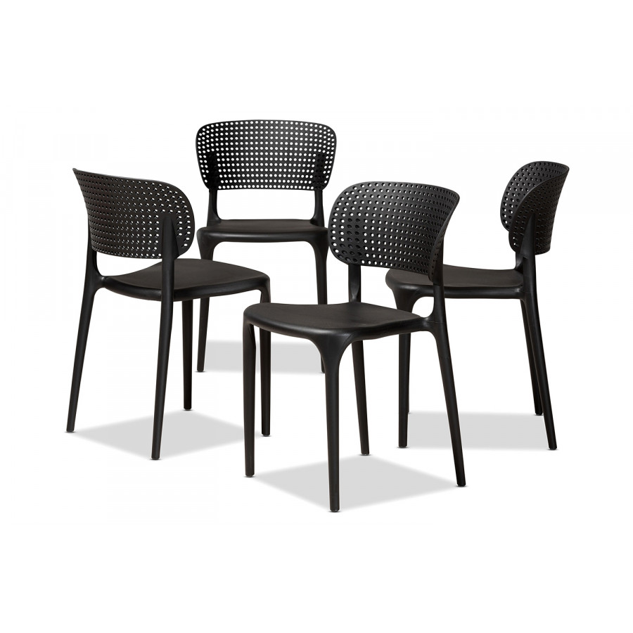 Baxton Rae Modern 4-Piece Stackable Dining Chair Set - Black