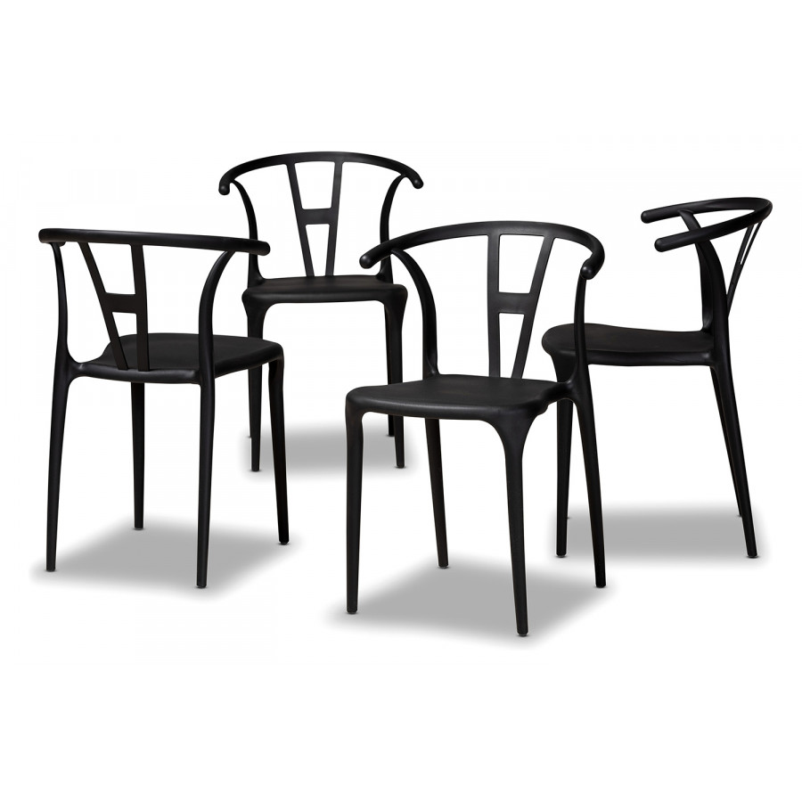 Baxton Warner Modern 4-Piece Dining Chair Set - Black