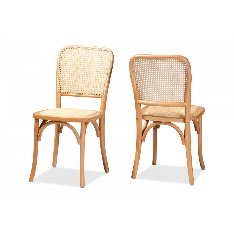 Baxton - Neah Mid-Century Modern 2-Piece Cane Dining Chair Set