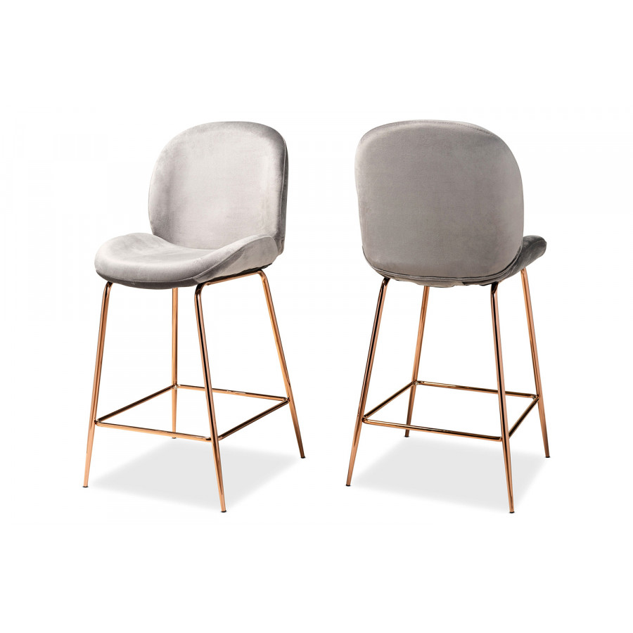 Baxton Lander Modern 2-Piece Counter Stool Set - Gray Velvet