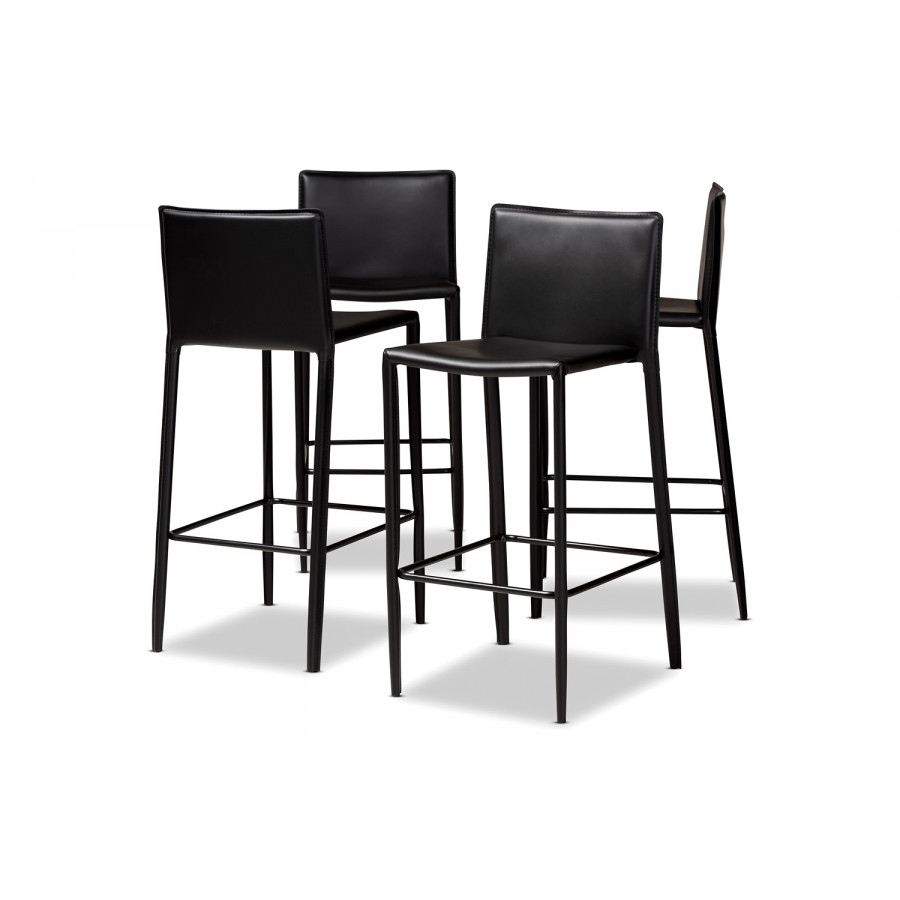 Baxton Malcom Modern 4-Piece Bar Stool Set - Black