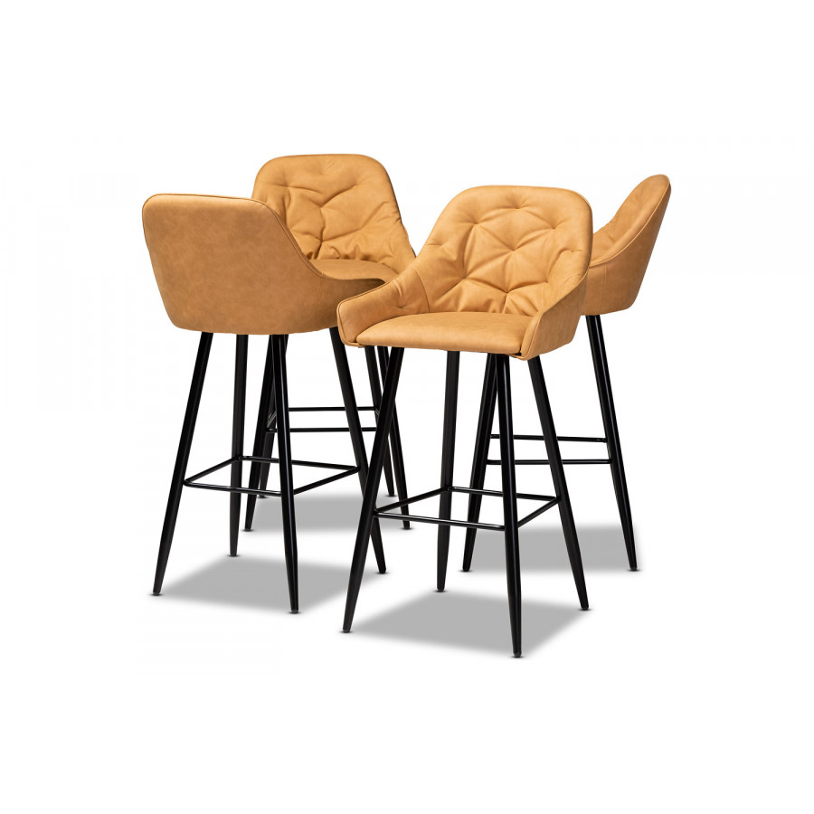 Baxton Catherine Modern 4-Piece Bar Stool Set - Tan