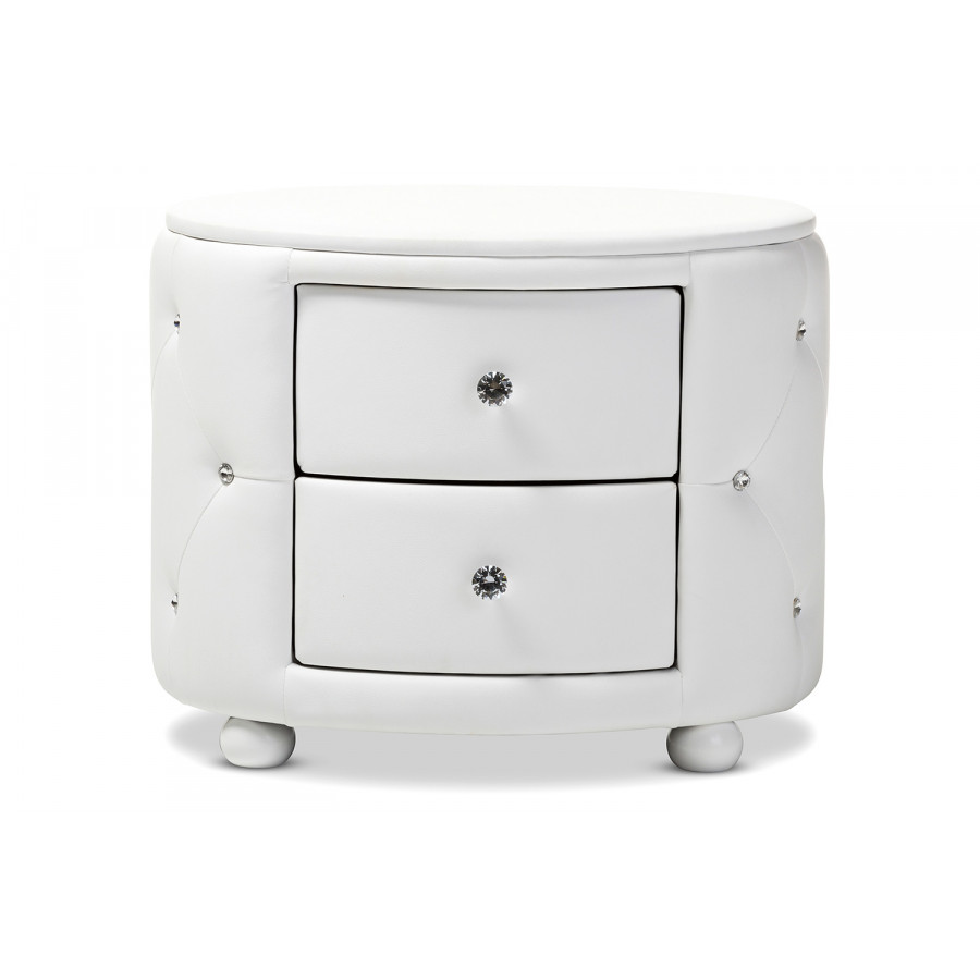Baxton Davina Hollywood Glamour Style Oval 2-Drawer Nightstand - White
