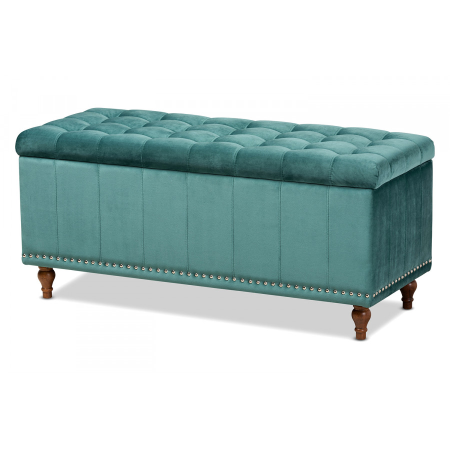 Baxton Kaylee Modern Ottoman Bench - Teal Blue Velvet