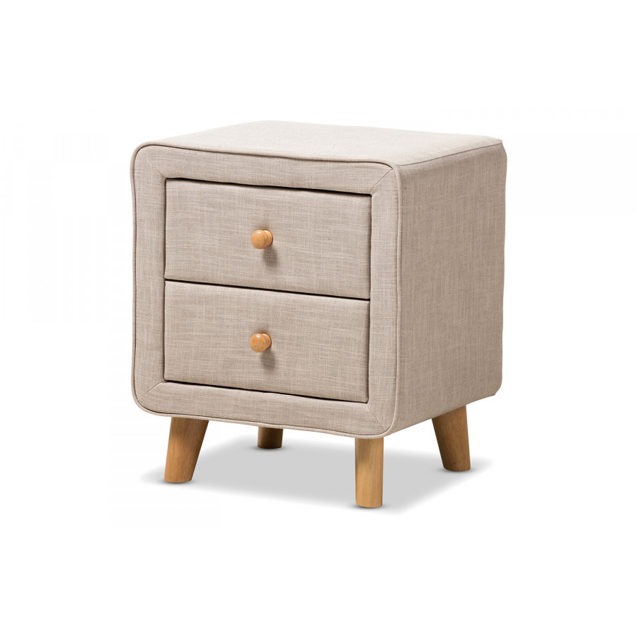 Baxton Jonesy Mid-Century 2-Drawer Nightstand - Beige