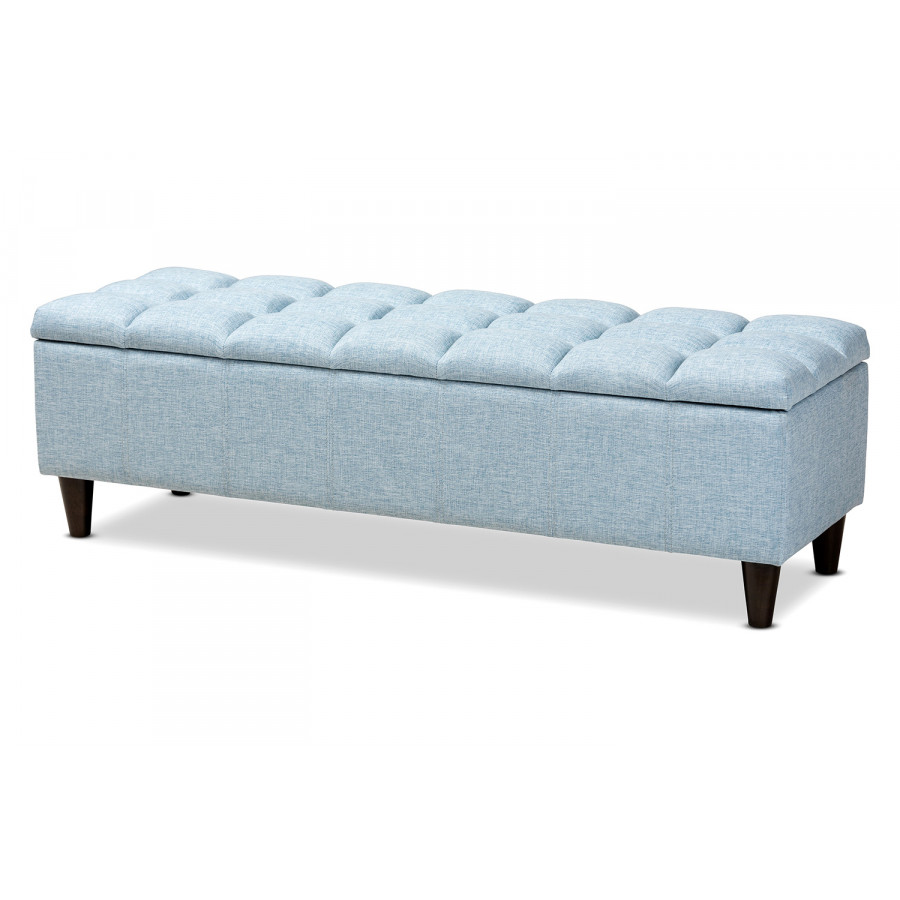 Baxton Brette Mid Century Modern Bench Ottoman - Light Blue