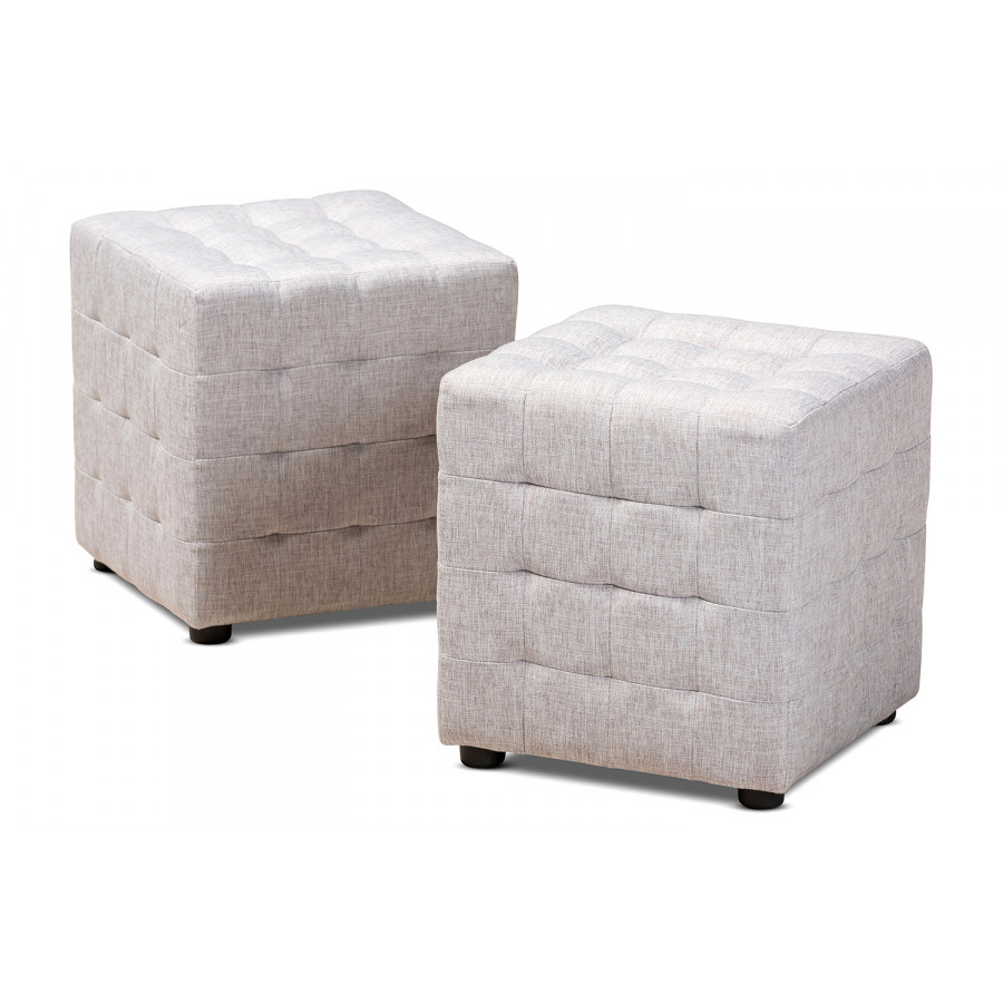 Baxton Elladio Modern 2-Piece Ottoman - Grayish Beige