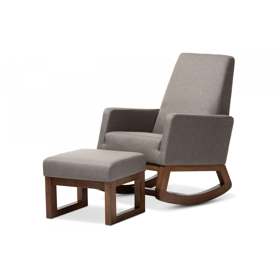 Baxton - Yashiya Mid Century Retro Modern Rocking Chair And Ottoman Set in Grey