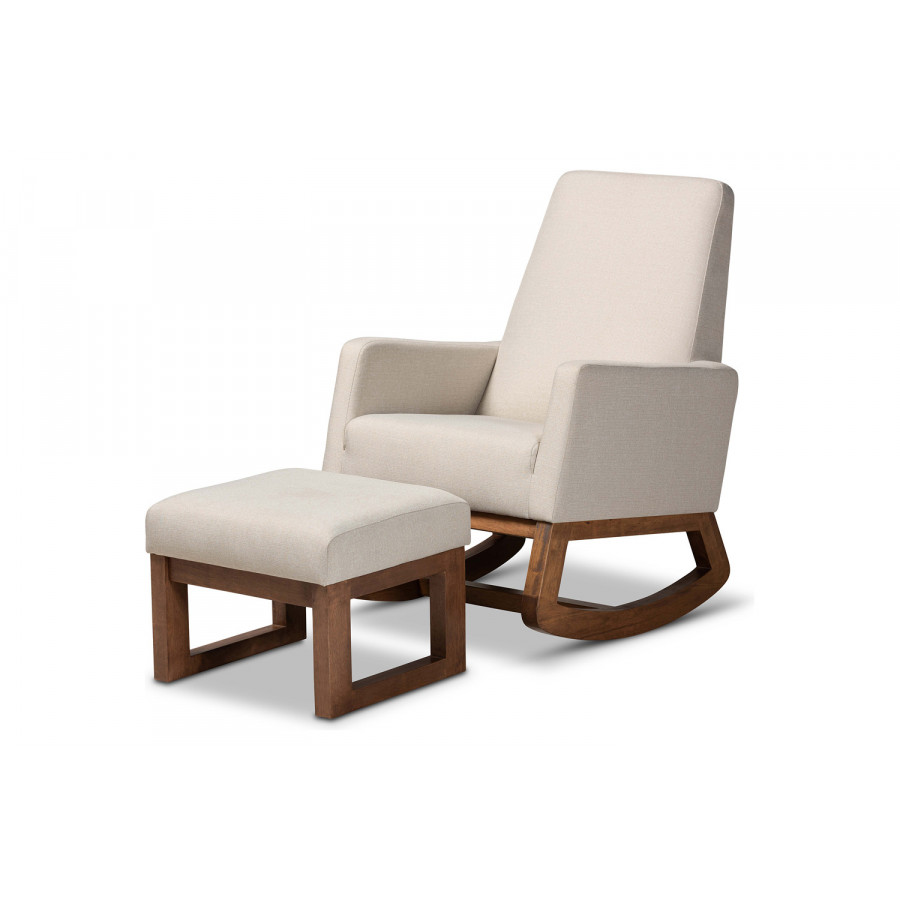 Baxton - Yashiya Mid Century Retro Modern Rocking Chair And Ottoman Set Light in Beige