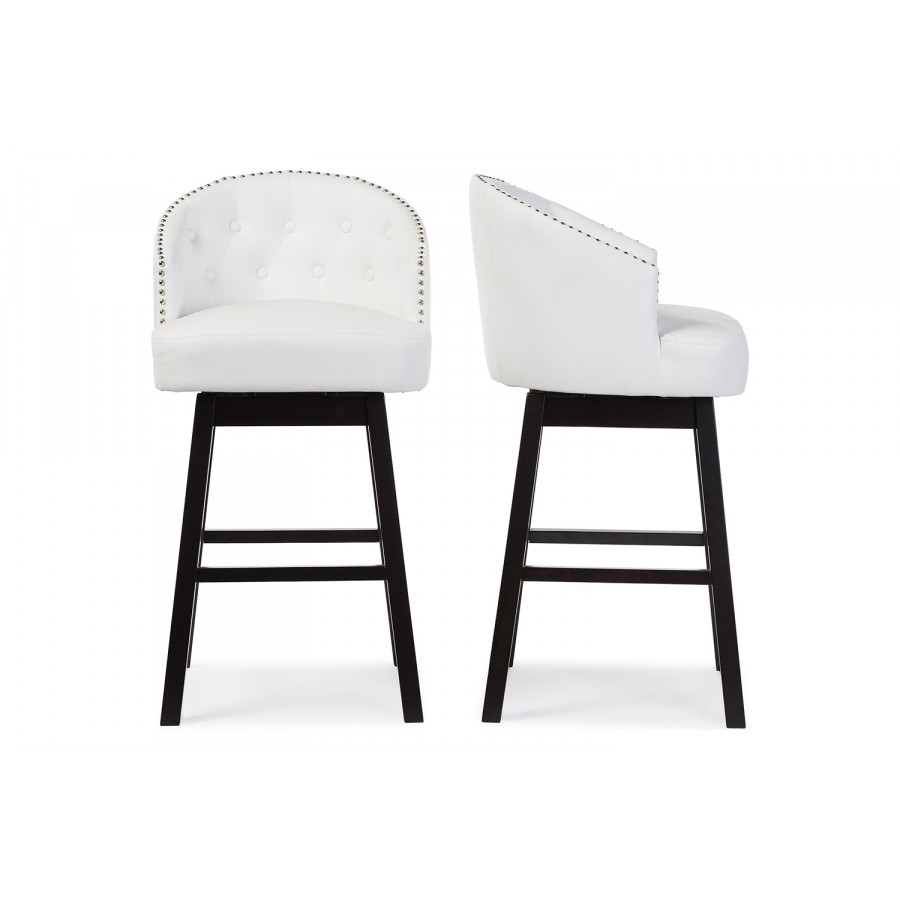Baxton - Avril Modern 2-Piece Swivel Barstool Set with Nail heads Trim