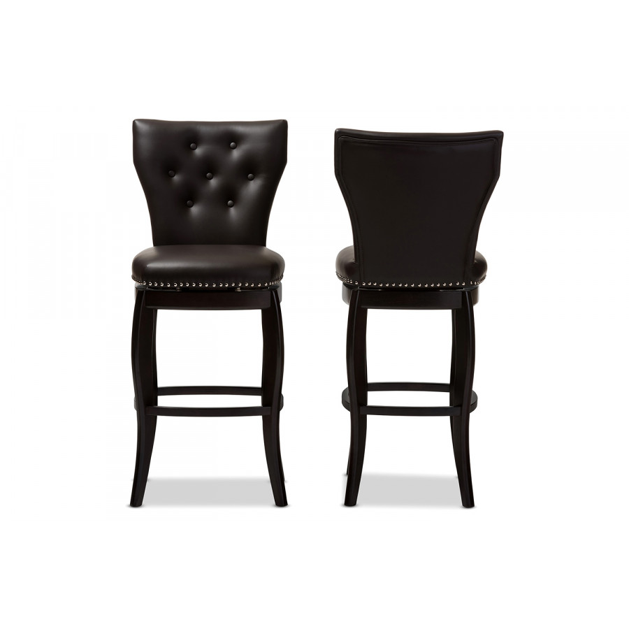 Baxton Leonice Modern 2-Piece Swivel Bar Stool Set - Dark Brown