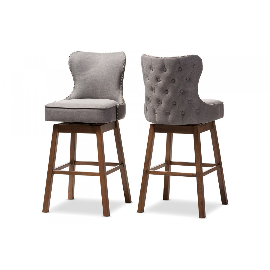 Baxton Gradisca Modern 2-Piece Swivel Barstool Set - Gray