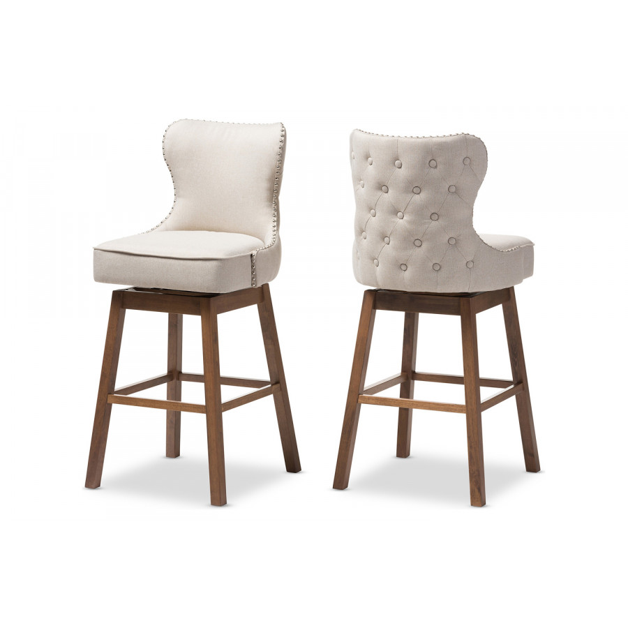 Baxton Gradisca Modern 2-Piece Swivel Barstool Set - Light Beige