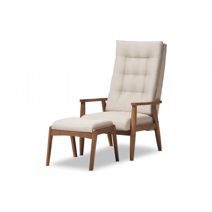 Baxton - Roxy Mid-Century Modern Lounge Chair and Ottoman Set