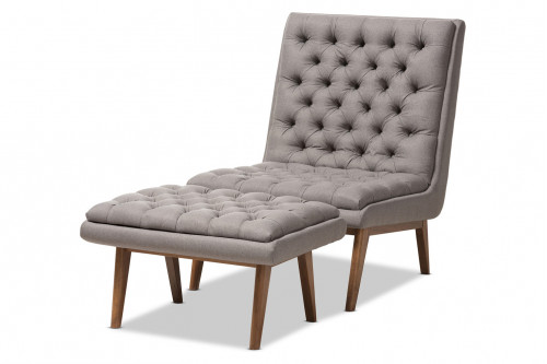Baxton™ - Annetha Mid-Century Modern Chair And Ottoman Set