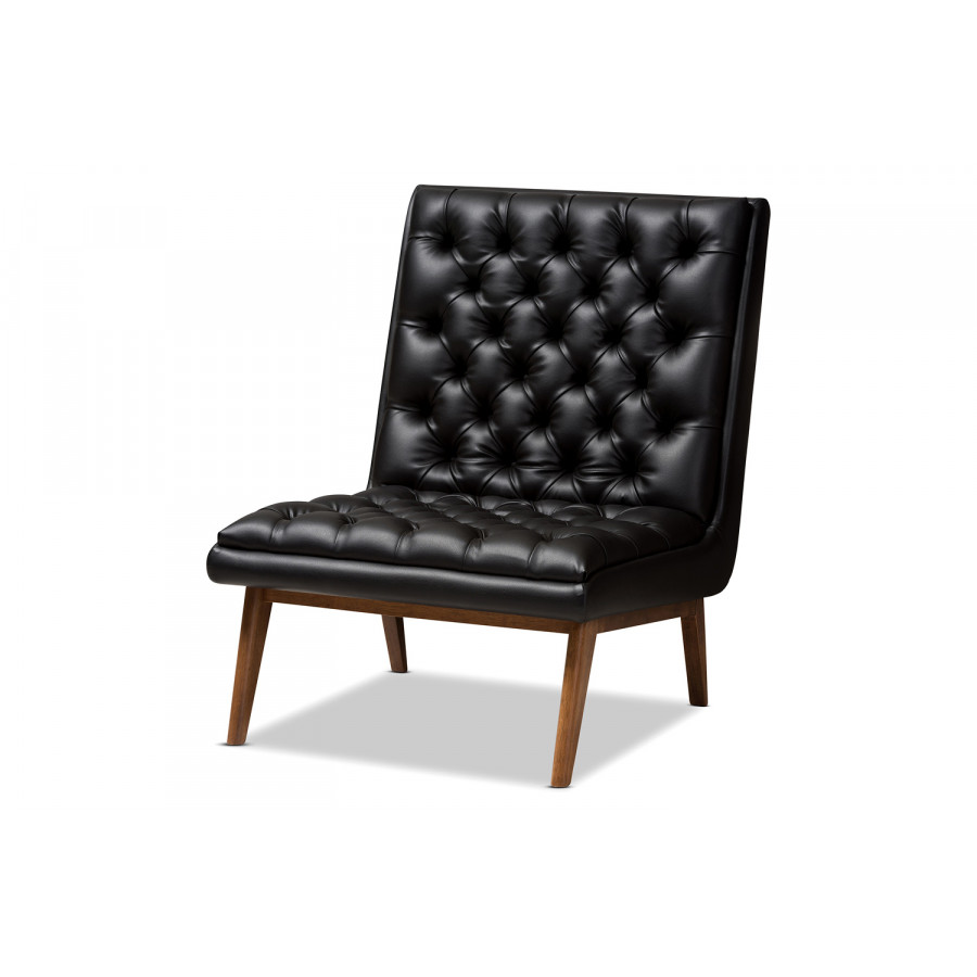 Baxton - Annetha Mid Century Modern Lounge Chair in Pine Black